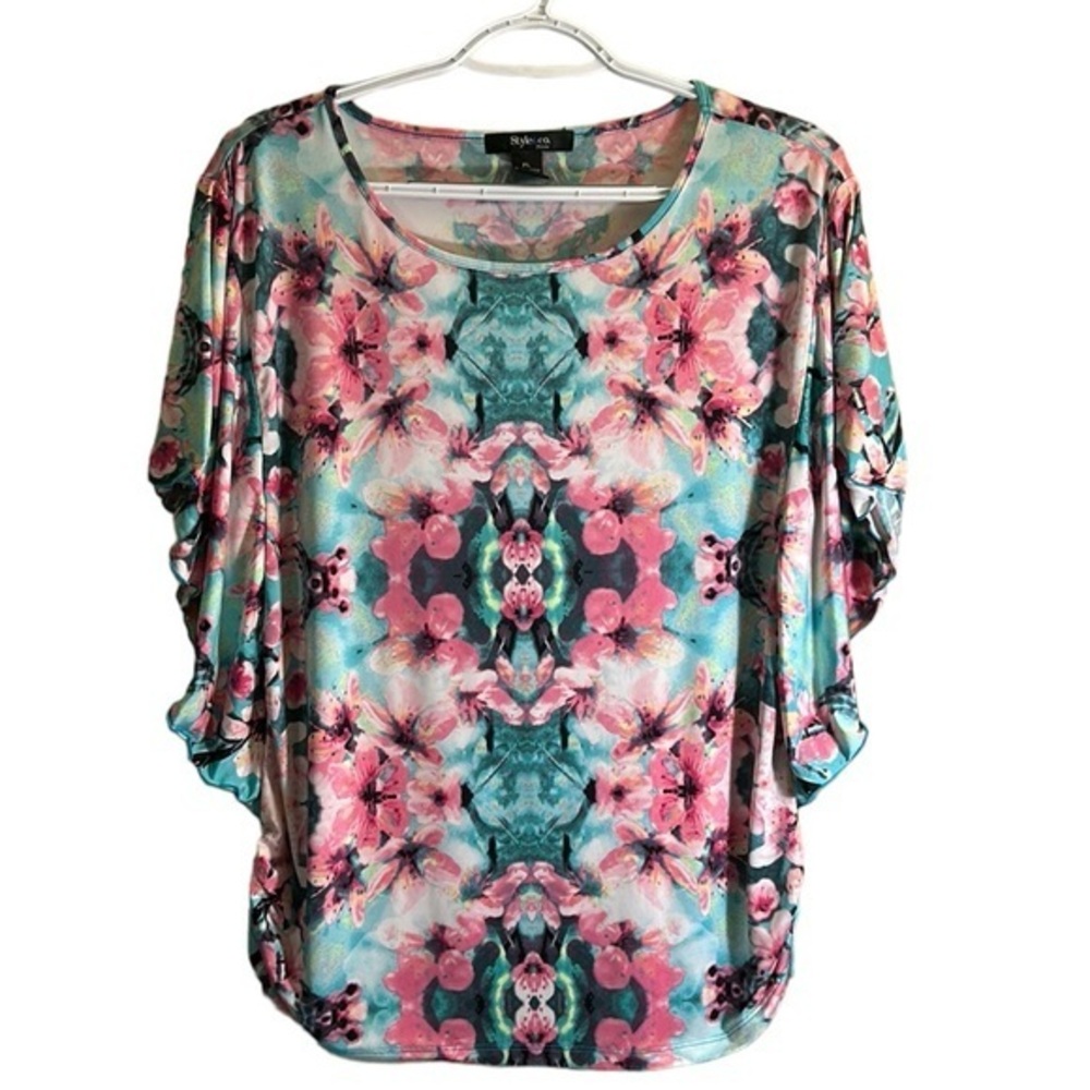 Style & Co Womens Floral Sides Adjustable Top Blouse Large Petite